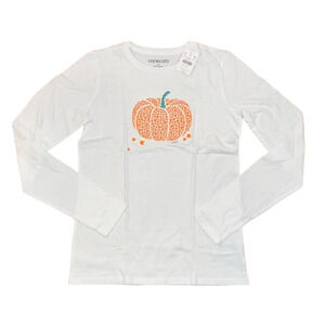 NWT J. Crew Girls' White W/Pumpkin & Fall Leaves Graphic Tee - SIZE XL (12-14)